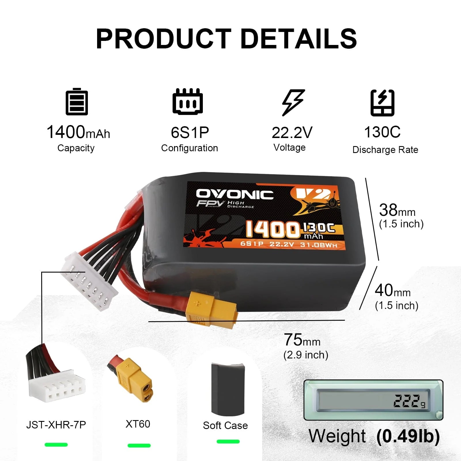 Ovonic 6S 1400mAh 130C LiPo Ba - đánh giá và giá Drone Frame 5 Inch