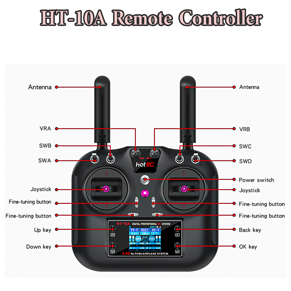 Hotrc HT-10A 2.4G 10CH Transmi - đánh giá và giá Plane Drone Rc
